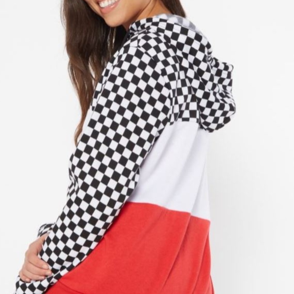 Top hoodie Sweat Shirt checkered black white NEW - Picture 2 of 2